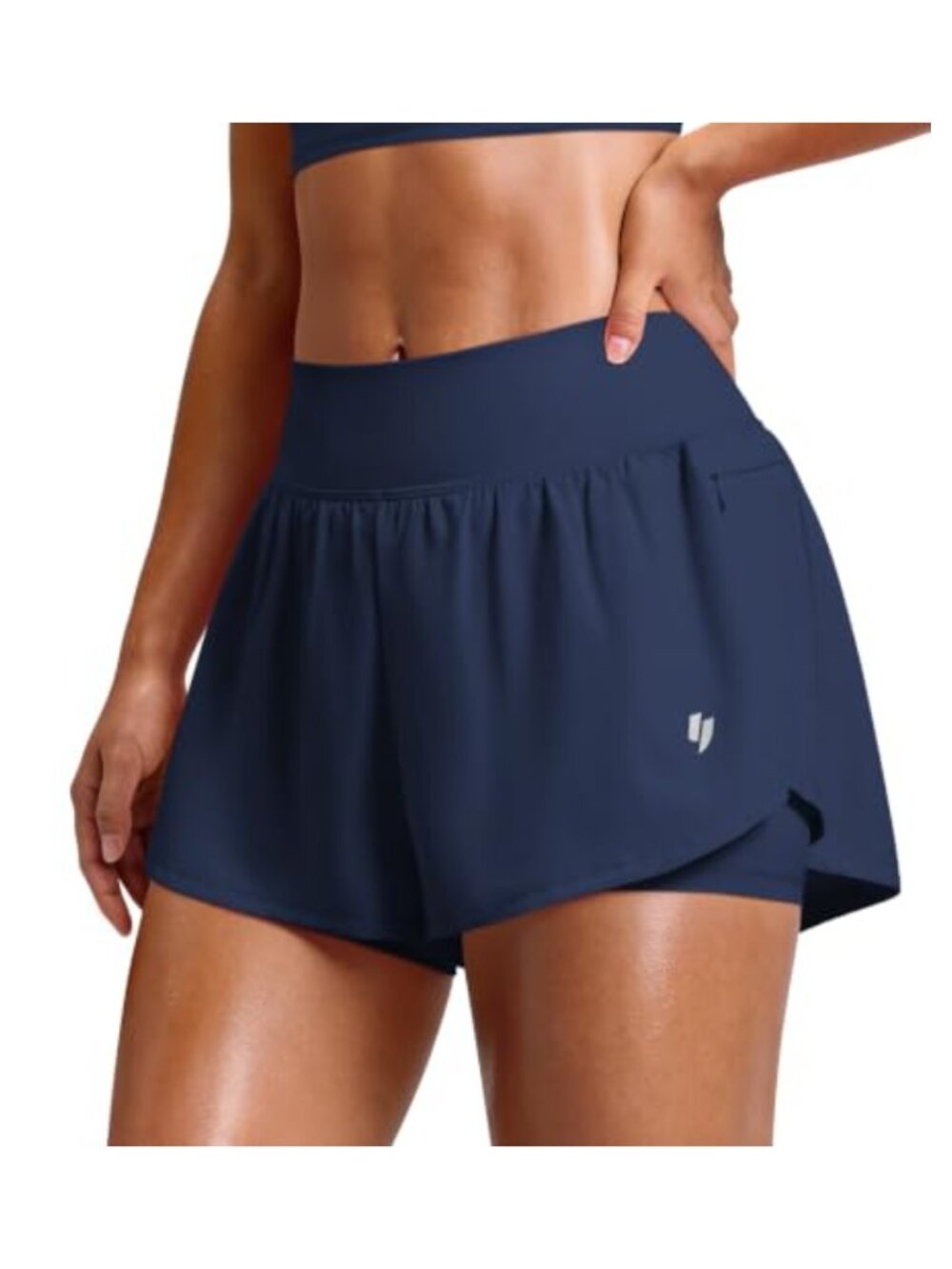 2 in 1 High Waisted Running Shorts Quick Dry Zip Pockets Athletic